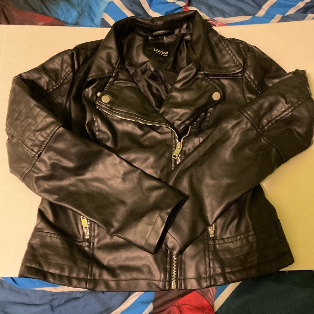 LoveStar Juniors Faux Leather Moto Jacket Black Zip Up Size m